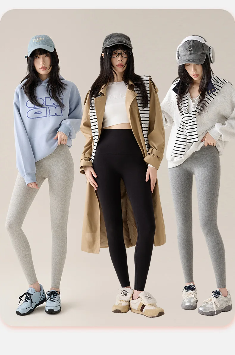 BIVIGAOS Autumn New Thin Cotton Leggings Women High Waist Sports Casual Leggings 40 Weave Knitting High Stretch Cotton Pants