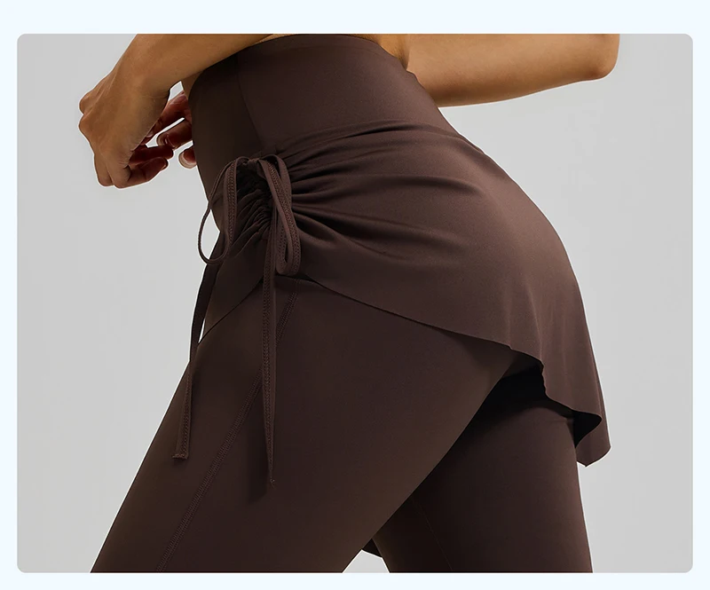 BIVIGAOS New Spring Drawstring Pleated Yoga Leggings Skirt Pants Fake Two Piece Women High Waist Elastic Sports Fitness Leggings