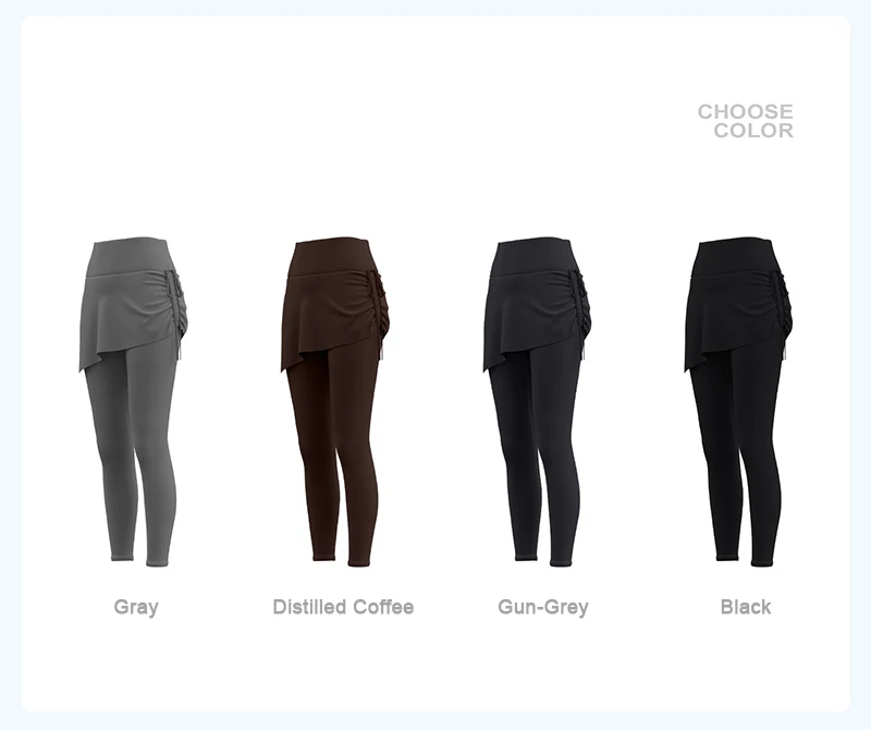 BIVIGAOS New Spring Drawstring Pleated Yoga Leggings Skirt Pants Fake Two Piece Women High Waist Elastic Sports Fitness Leggings