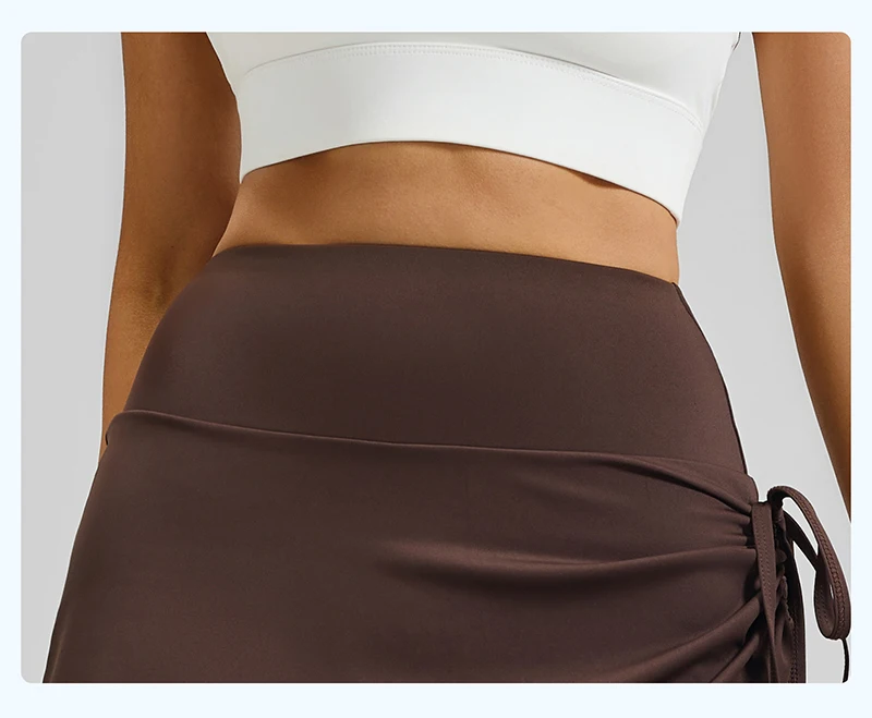 BIVIGAOS New Spring Drawstring Pleated Yoga Leggings Skirt Pants Fake Two Piece Women High Waist Elastic Sports Fitness Leggings
