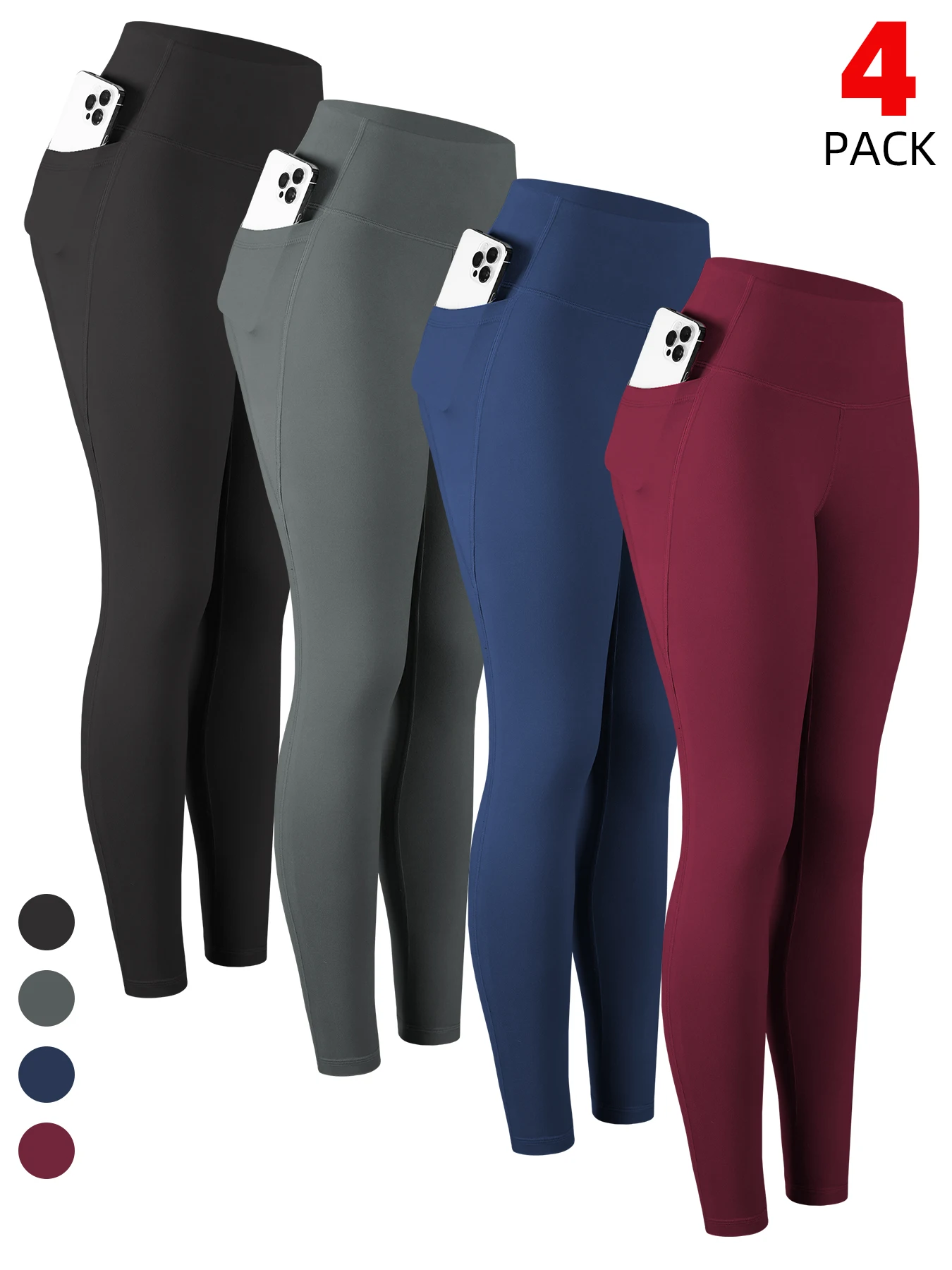 1/2/3/4PCS Women's High Waist Yoga Pants With Pocket Slim Leggings Tummy Control Lift Hips Running Workout Activewear Pants