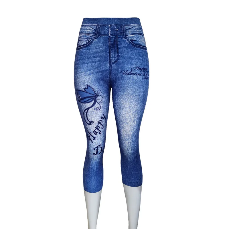 Women Plus Size Leggings Imitation Cropped Trousers 2025 New Mock Pocket Pants Slim Jeggings Denim Skinny