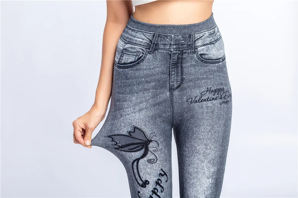 Women Plus Size Leggings Imitation Cropped Trousers 2025 New Mock Pocket Pants Slim Jeggings Denim Skinny