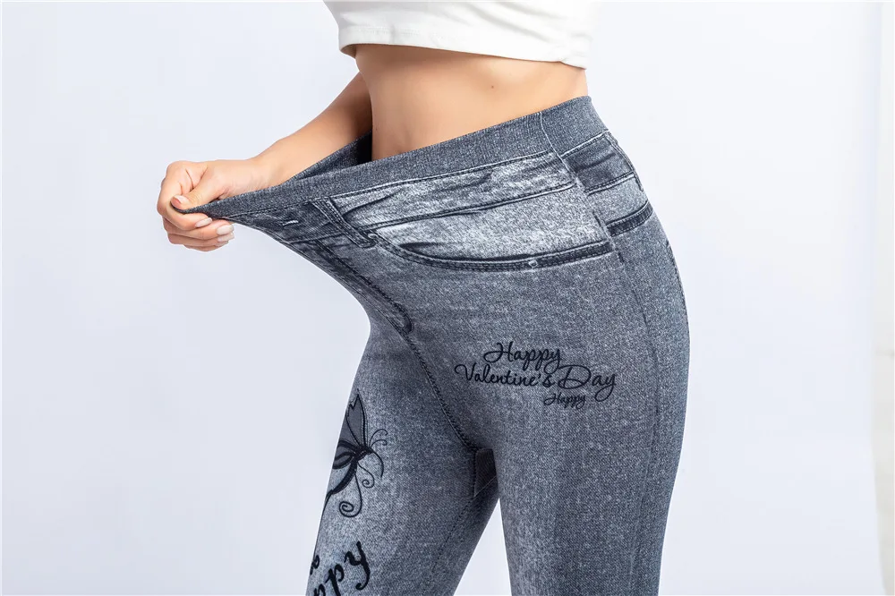 Women Plus Size Leggings Imitation Cropped Trousers 2025 New Mock Pocket Pants Slim Jeggings Denim Skinny