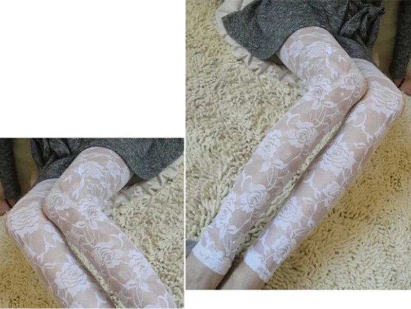 Summer Women Rose Floral Embroidery Full Ankle Length Leggins Hollow Out Lace High Waist Skinny Long Leggings Plus Size One Size