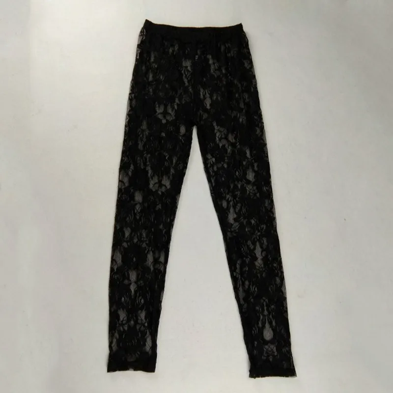 Summer Women Rose Floral Embroidery Full Ankle Length Leggins Hollow Out Lace High Waist Skinny Long Leggings Plus Size One Size