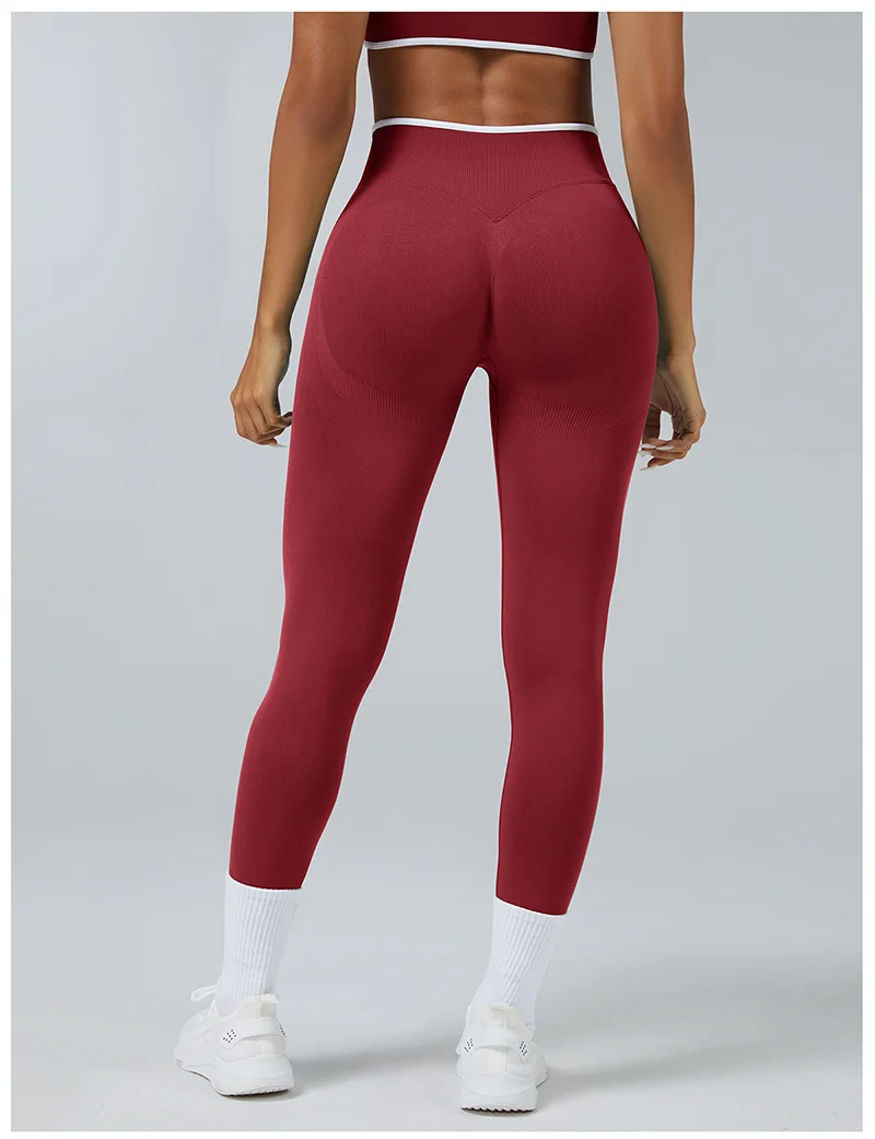 Women's Seamless Gym Solid Color Sports Pants White Edge Waist Tight High Waist Hip Lifting Pants Running Exercise Leggings