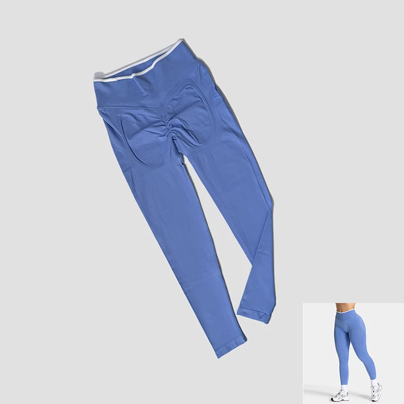 Women's Seamless Gym Solid Color Sports Pants White Edge Waist Tight High Waist Hip Lifting Pants Running Exercise Leggings