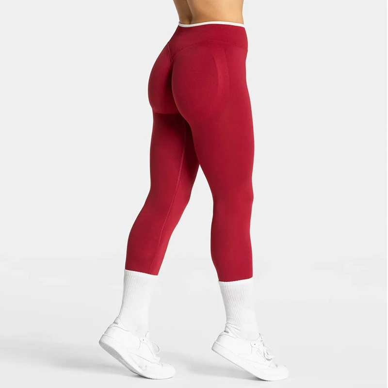 Women's Seamless Gym Solid Color Sports Pants White Edge Waist Tight High Waist Hip Lifting Pants Running Exercise Leggings