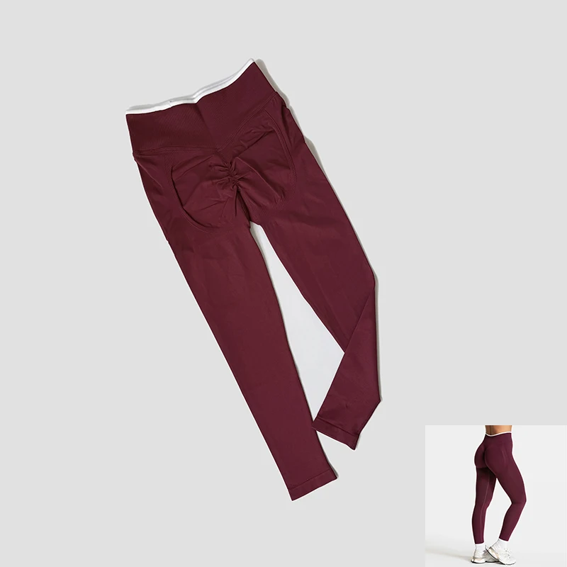 Women's Seamless Gym Solid Color Sports Pants White Edge Waist Tight High Waist Hip Lifting Pants Running Exercise Leggings