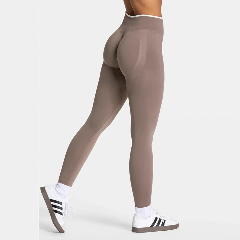 Women's Seamless Gym Solid Color Sports Pants White Edge Waist Tight High Waist Hip Lifting Pants Running Exercise Leggings