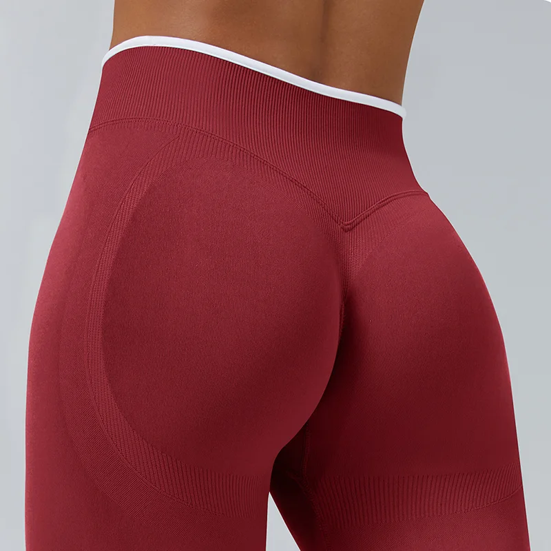 Women's Seamless Gym Solid Color Sports Pants White Edge Waist Tight High Waist Hip Lifting Pants Running Exercise Leggings