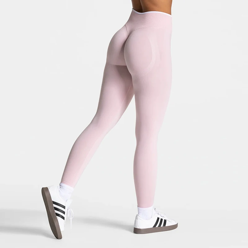 Women's Seamless Gym Solid Color Sports Pants White Edge Waist Tight High Waist Hip Lifting Pants Running Exercise Leggings