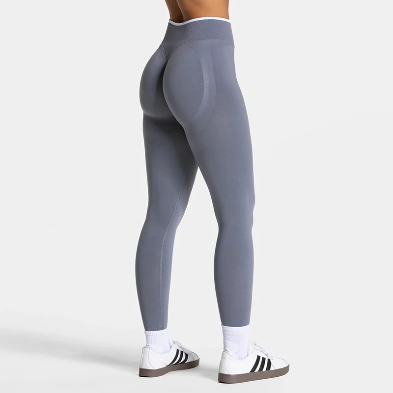 Women's Seamless Gym Solid Color Sports Pants White Edge Waist Tight High Waist Hip Lifting Pants Running Exercise Leggings