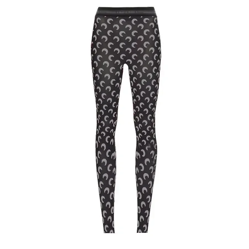Fashion High Street Casual Women's High Waist Printed Bottom Pants New Women Reflective Tight Elastic Outerwear Pants