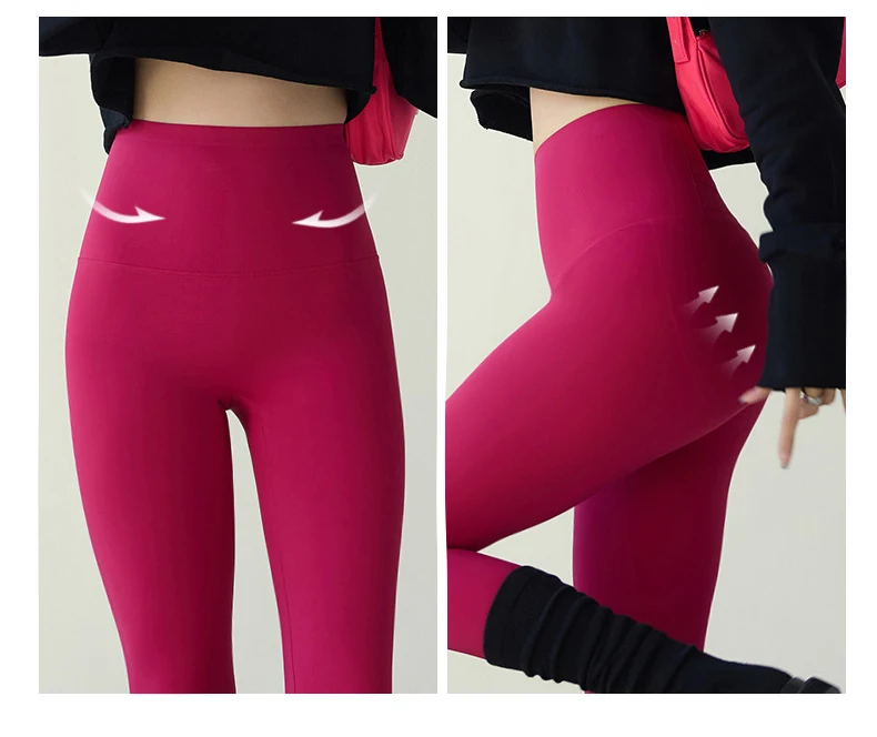 BIVIGAOS Spring Summer New Plum Red 3D Naked Feeling Sharkskin Leggings Women Slim Sexy Sport Yoga Push Up Fitness Leggings