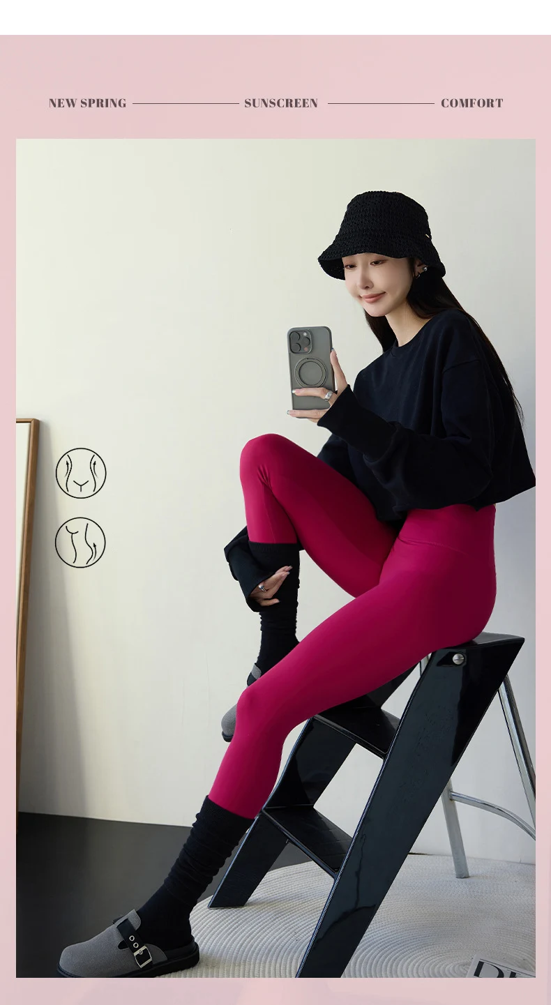 BIVIGAOS Spring Summer New Plum Red 3D Naked Feeling Sharkskin Leggings Women Slim Sexy Sport Yoga Push Up Fitness Leggings