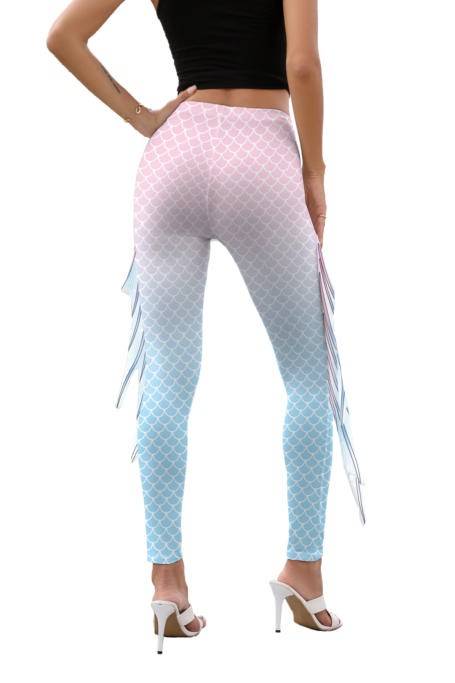 NADANBAO Women Mermaid Printed Leggings for Women Fish Scale 3D Pattern Pants Mid Waist Fashion Trousers Summer Streetwear