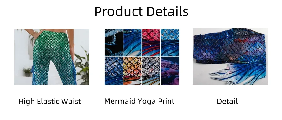 NADANBAO Women Mermaid Printed Leggings for Women Fish Scale 3D Pattern Pants Mid Waist Fashion Trousers Summer Streetwear