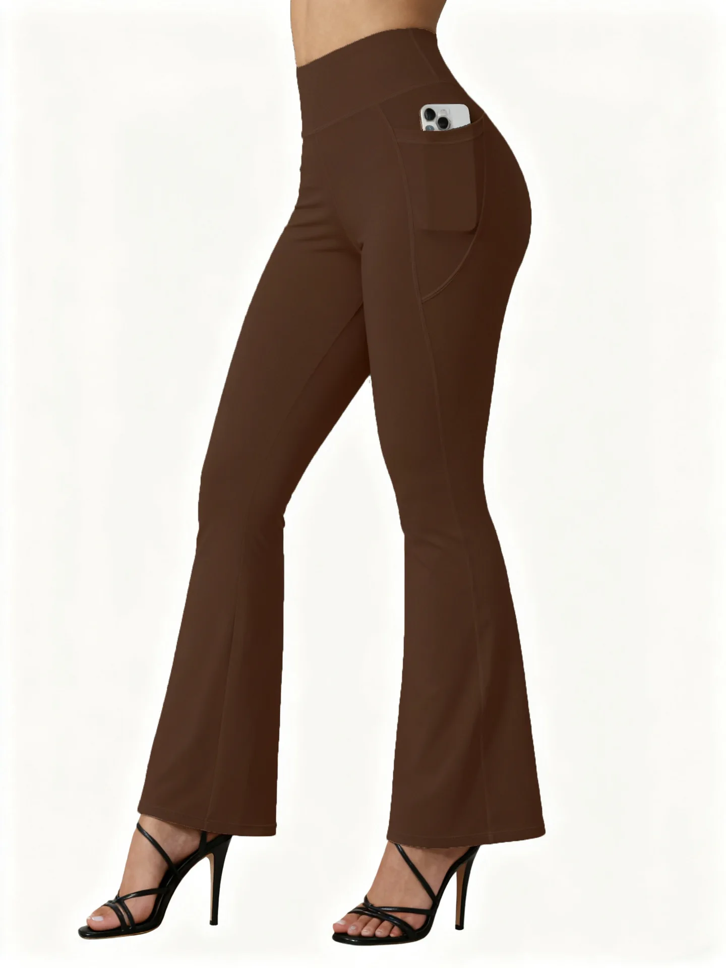 High Waisted Flared Yoga Leggings Women Butt Lifting with Pocket Design Wide Leg Leggings Running Tights Plus Size Gym Pants