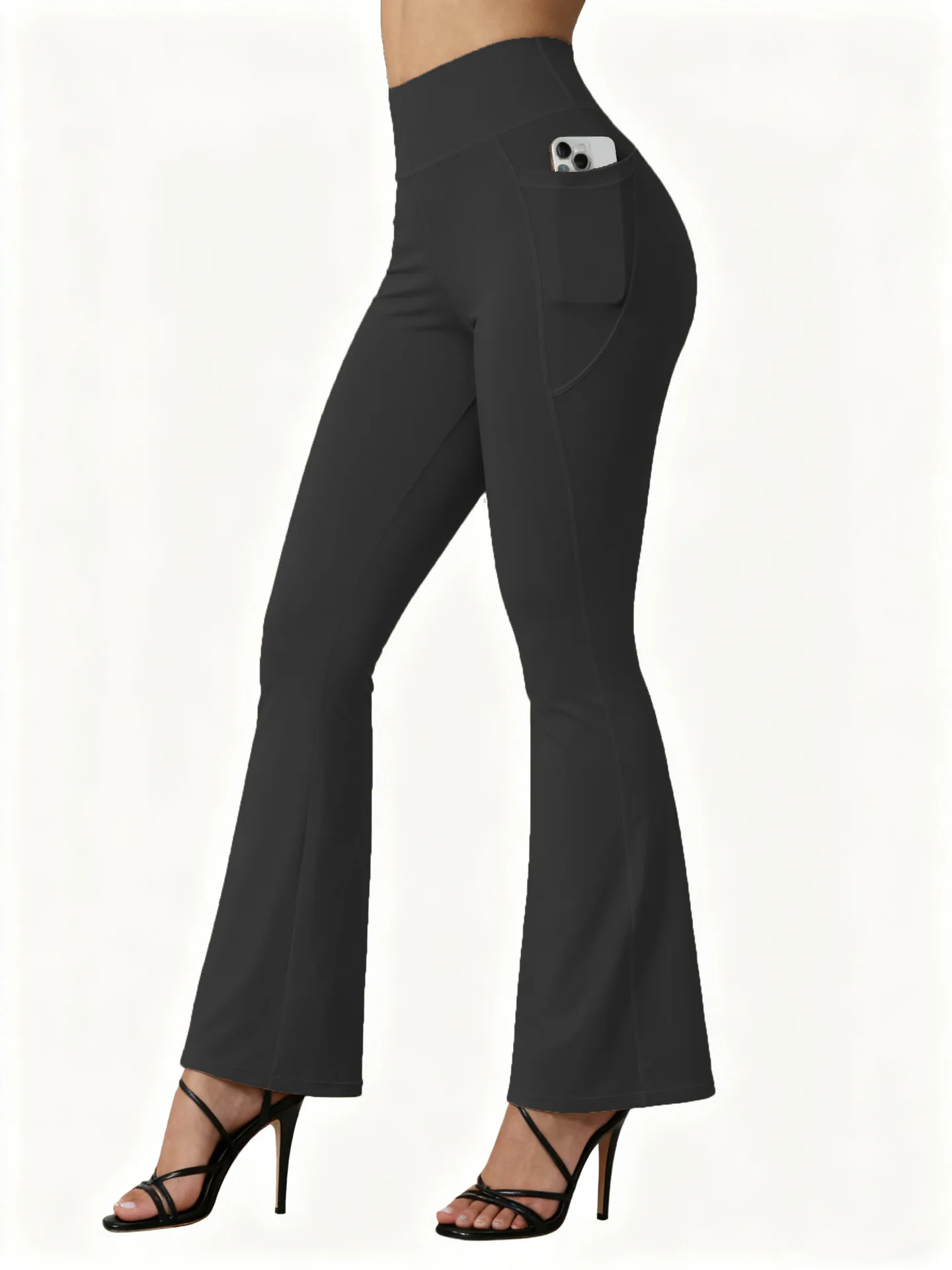 High Waisted Flared Yoga Leggings Women Butt Lifting with Pocket Design Wide Leg Leggings Running Tights Plus Size Gym Pants
