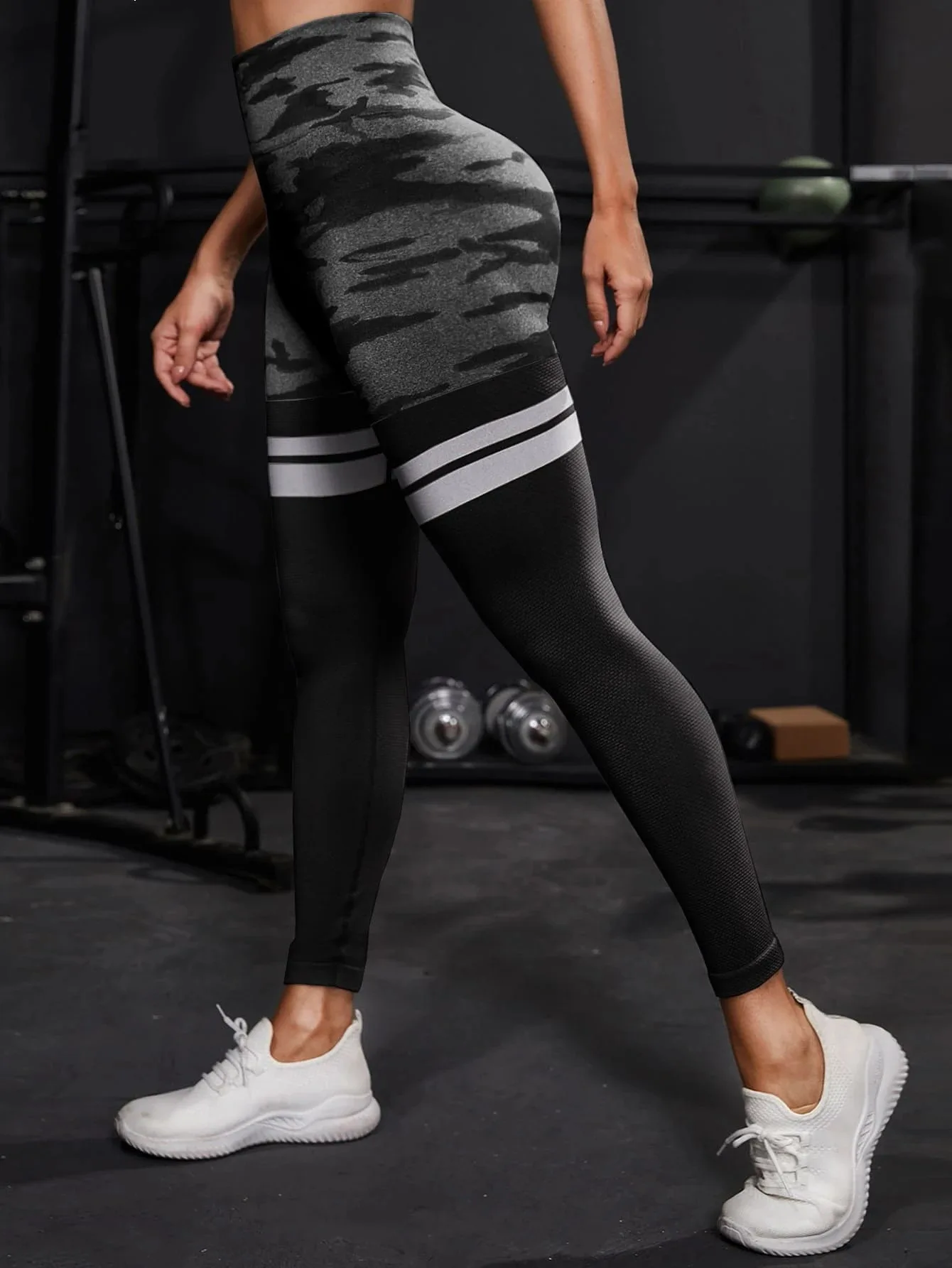 Stripe Camo Leggings Women Seamless Knit Tights High Waist Hip Liftting Outdoor Running Cycling Fashion Slim Yoga Fitness Pants