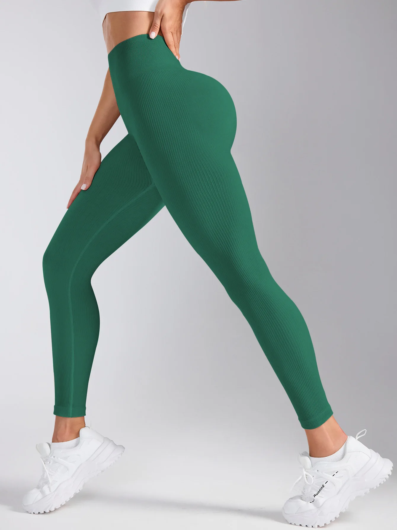 V-Back High Waisted Yoga Leggings Seamless Knit Tights for Women Quick Dry Butt Lifting Fashion Slim High Elastic Leggings
