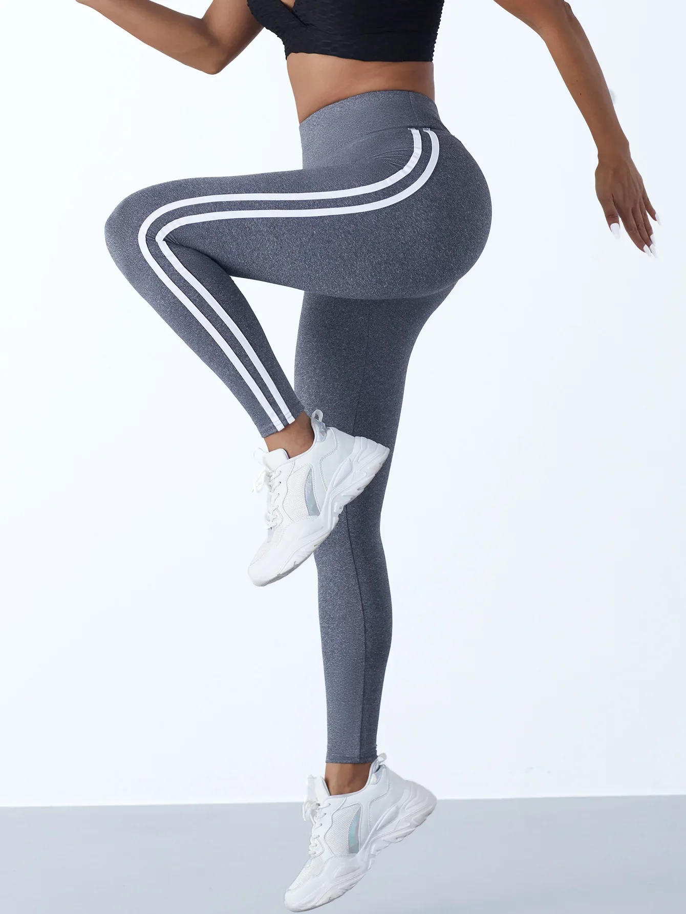 Women Striped Slim Sports Pants Yoga Leggings High Waist Hip Liftting Casul Tights Workout Running Stretchy  Gym Leggings