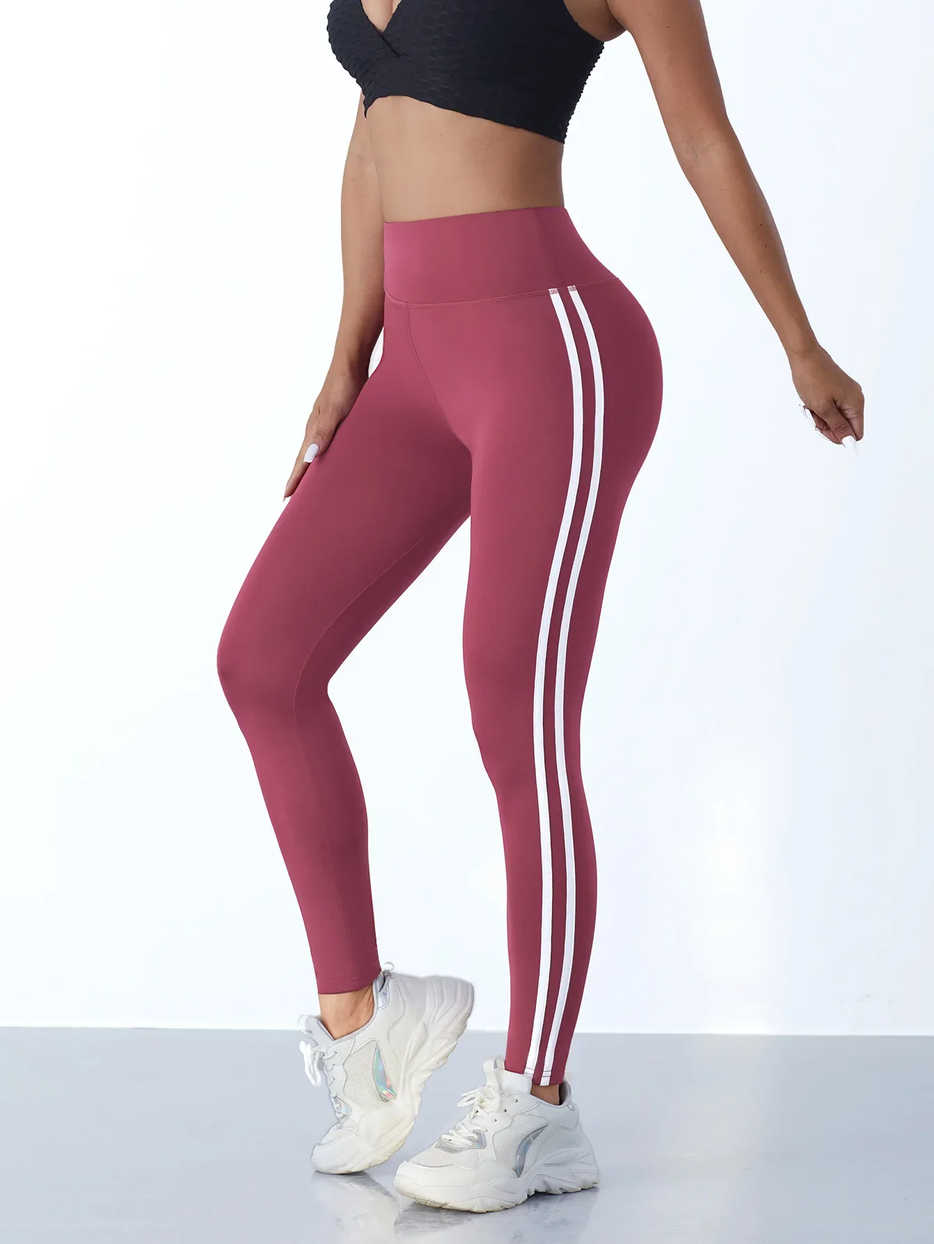 Women Striped Slim Sports Pants Yoga Leggings High Waist Hip Liftting Casul Tights Workout Running Stretchy  Gym Leggings