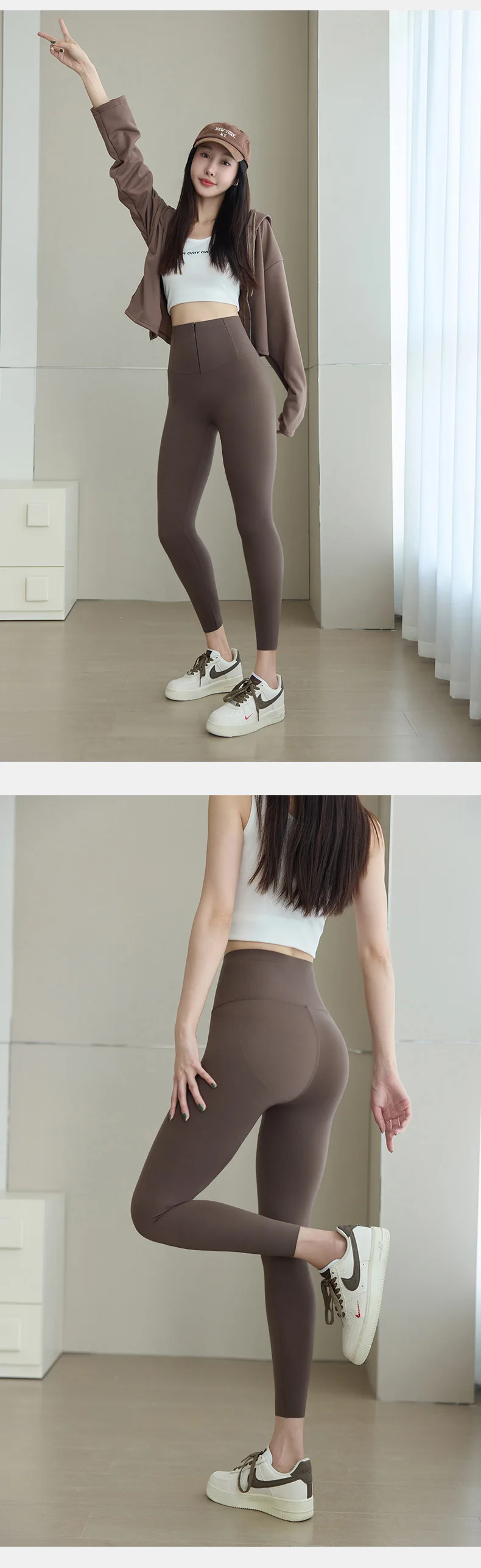 BIVIGAOS Spring Cool Brown Zipper Sharkskin Leggings Women High Waist Micro Pressure Butt Lifter Tight Fit Casual Sport Leggings