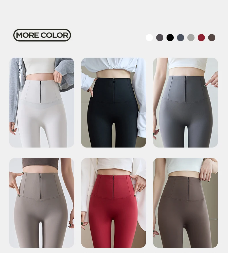BIVIGAOS Spring Cool Brown Zipper Sharkskin Leggings Women High Waist Micro Pressure Butt Lifter Tight Fit Casual Sport Leggings