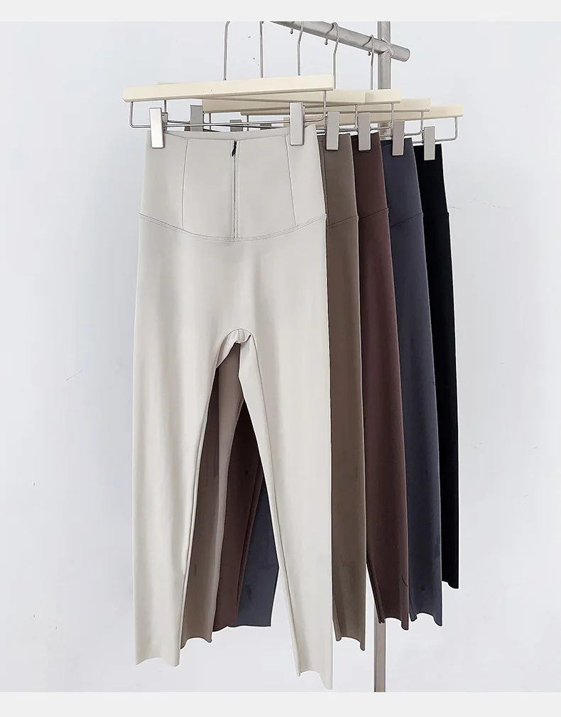 BIVIGAOS Spring Cool Brown Zipper Sharkskin Leggings Women High Waist Micro Pressure Butt Lifter Tight Fit Casual Sport Leggings