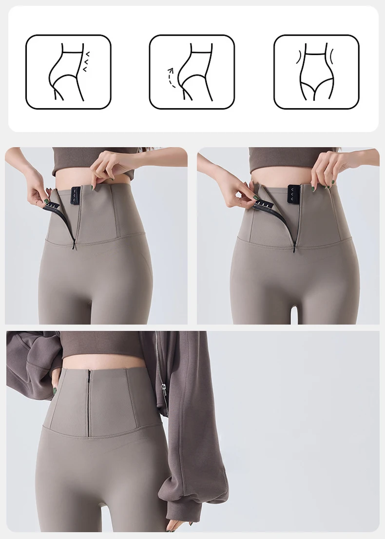 BIVIGAOS Spring Cool Brown Zipper Sharkskin Leggings Women High Waist Micro Pressure Butt Lifter Tight Fit Casual Sport Leggings