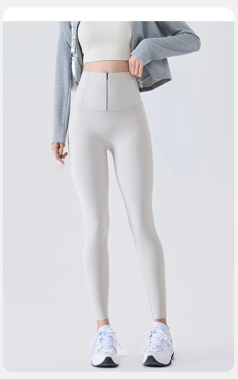 BIVIGAOS Spring Cool Brown Zipper Sharkskin Leggings Women High Waist Micro Pressure Butt Lifter Tight Fit Casual Sport Leggings