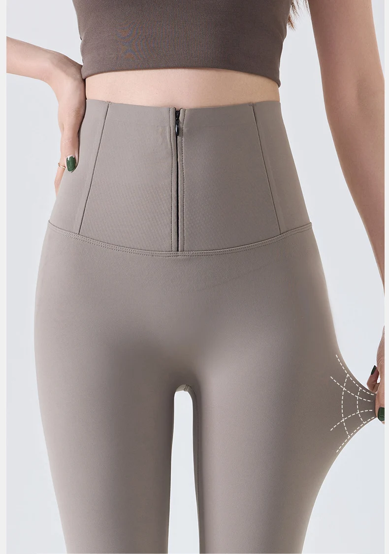 BIVIGAOS Spring Cool Brown Zipper Sharkskin Leggings Women High Waist Micro Pressure Butt Lifter Tight Fit Casual Sport Leggings