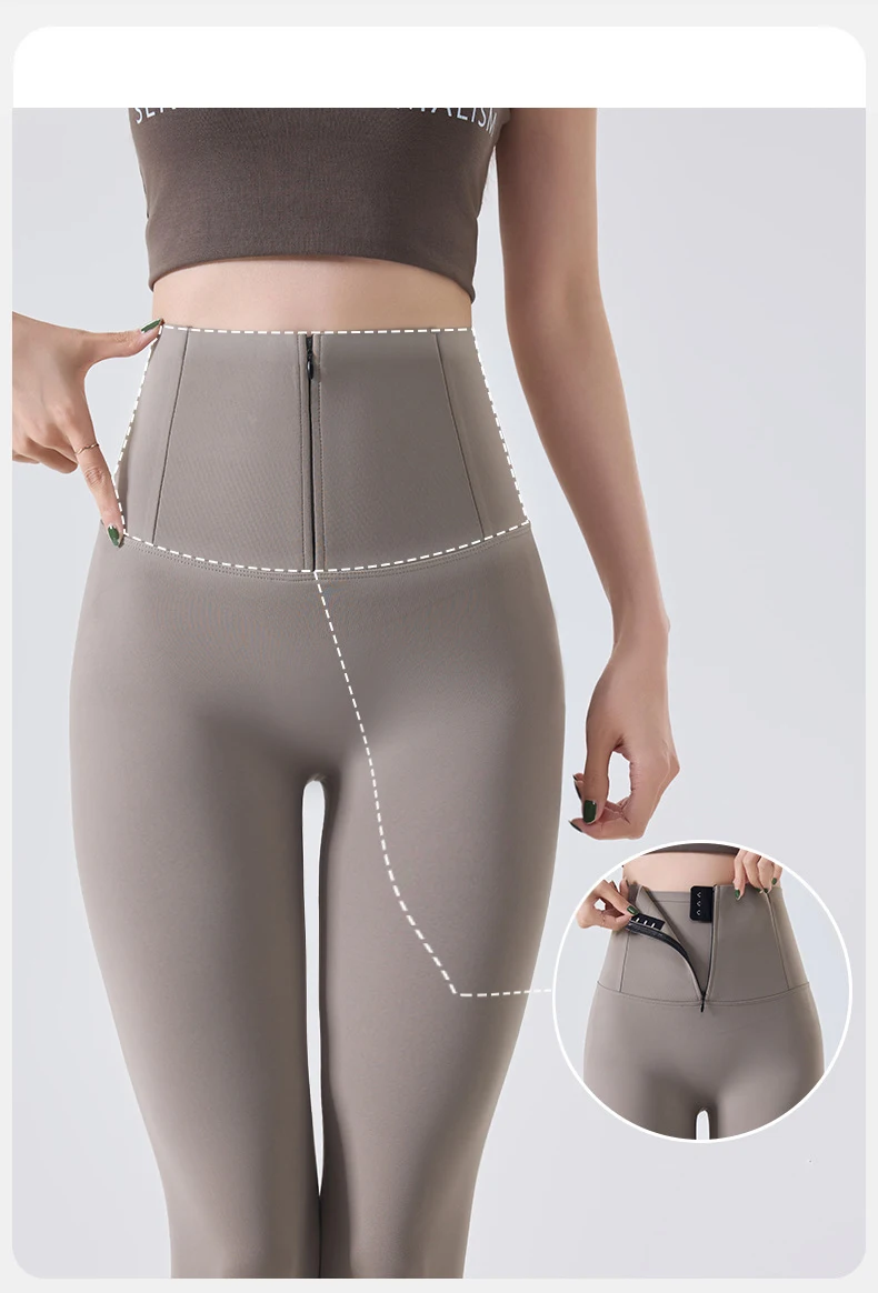 BIVIGAOS Spring Cool Brown Zipper Sharkskin Leggings Women High Waist Micro Pressure Butt Lifter Tight Fit Casual Sport Leggings