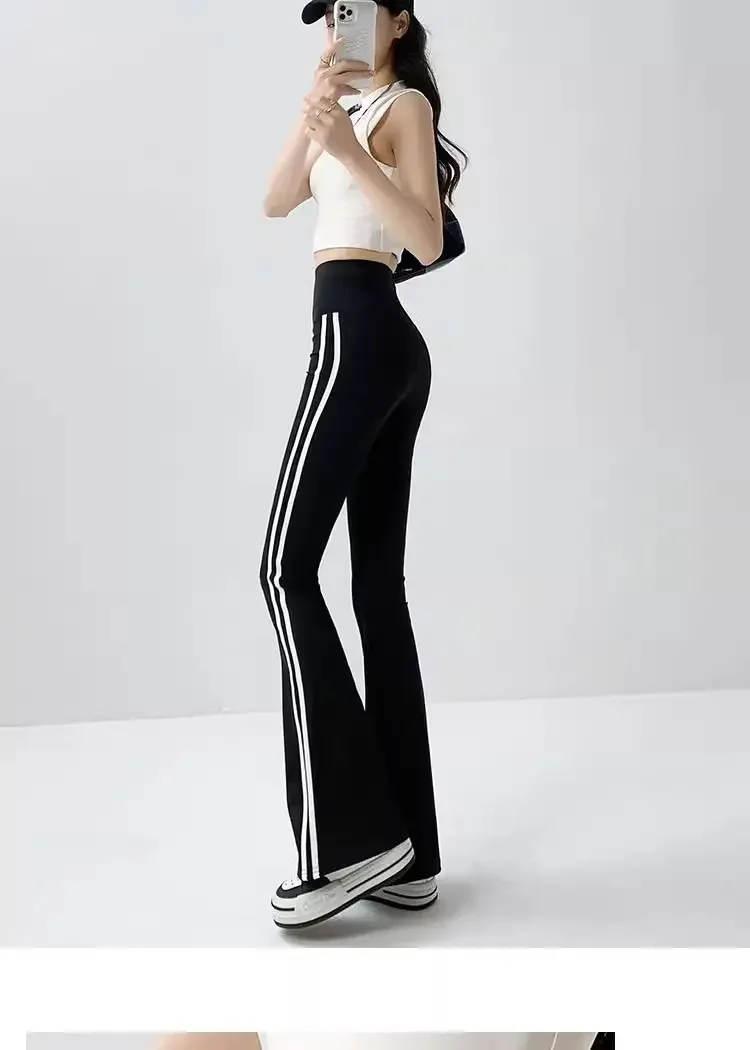 Fashion Stripe Flared Shark Pants Female Thin Style Leggings High Waist Hip Liftting Workout Running Skinny Yoga Leggings