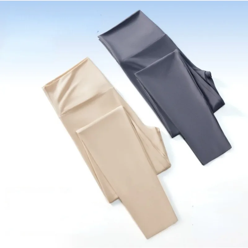 2025 Sexy Women Thin Summer Legging Yoga Pants Outer Wear Silky Elastic Sheer Skinny Trousers Sunscreen Cool High Waist Feeling