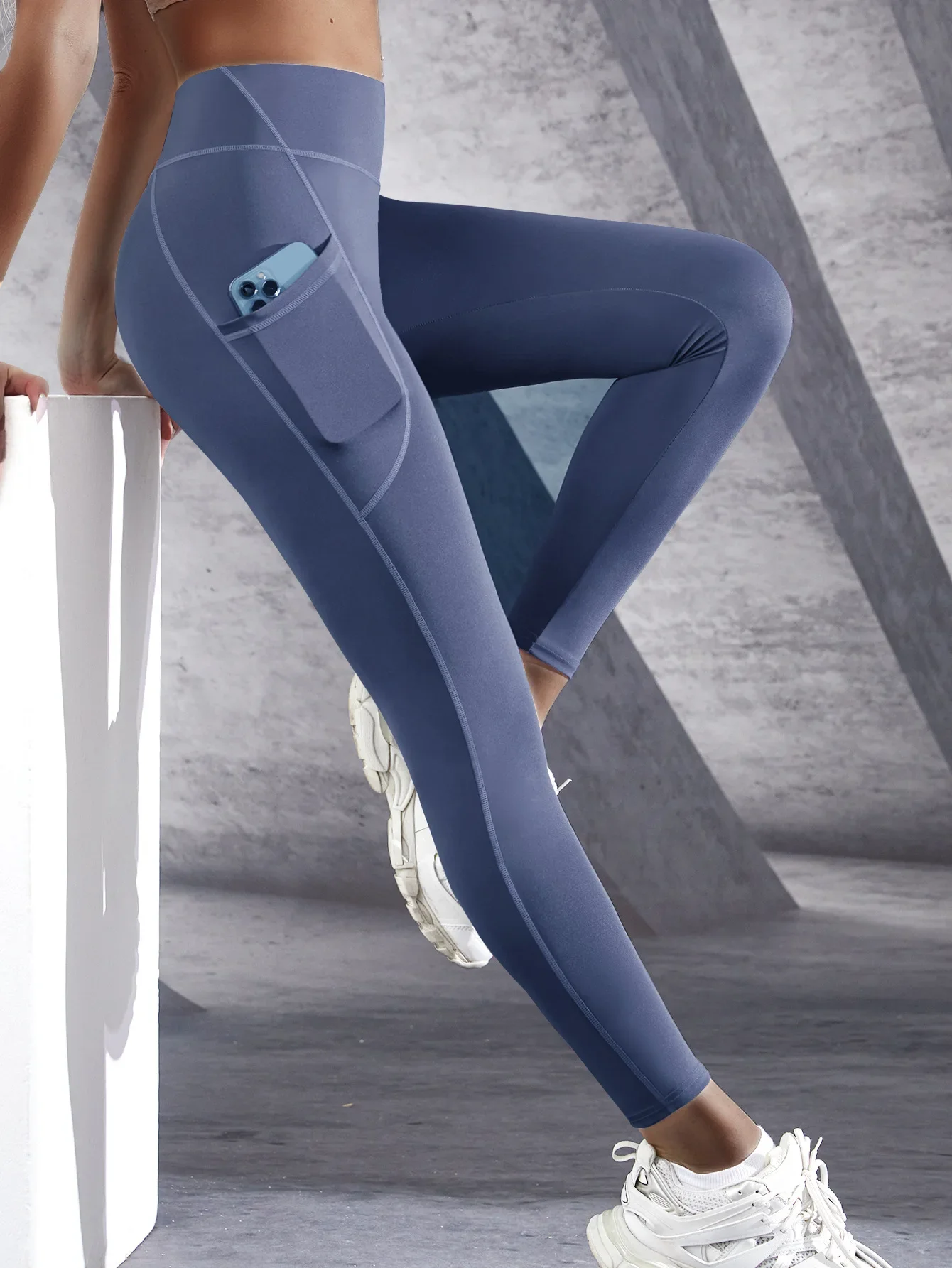 New High Waist Women's Leggings Stretch Yoga Pants Tights With Pockets Push Up Fitness Running Sportswear Solid Color Pants