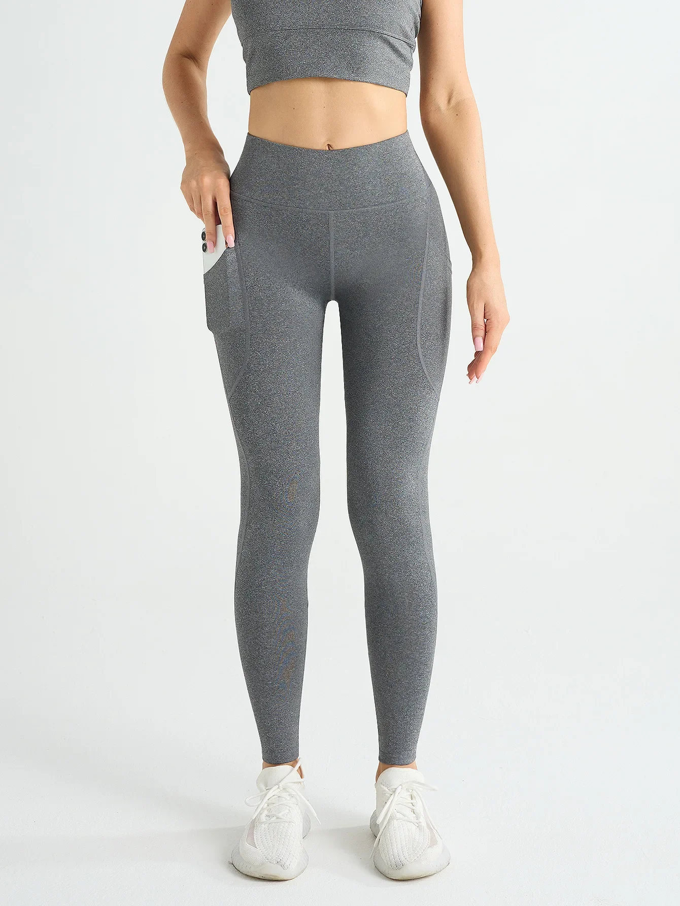 New High Waist Women's Leggings Stretch Yoga Pants Tights With Pockets Push Up Fitness Running Sportswear Solid Color Pants