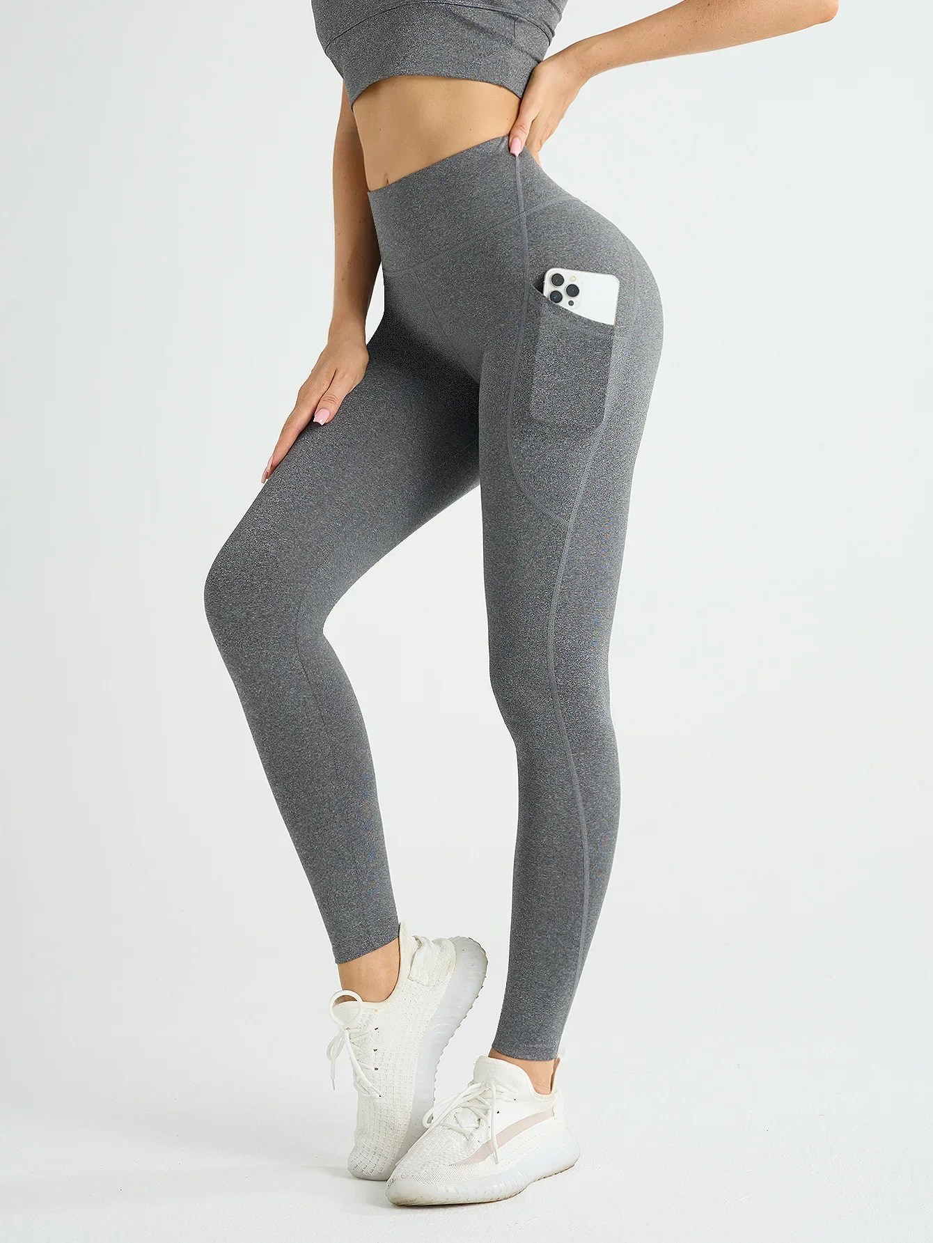 New High Waist Women's Leggings Stretch Yoga Pants Tights With Pockets Push Up Fitness Running Sportswear Solid Color Pants