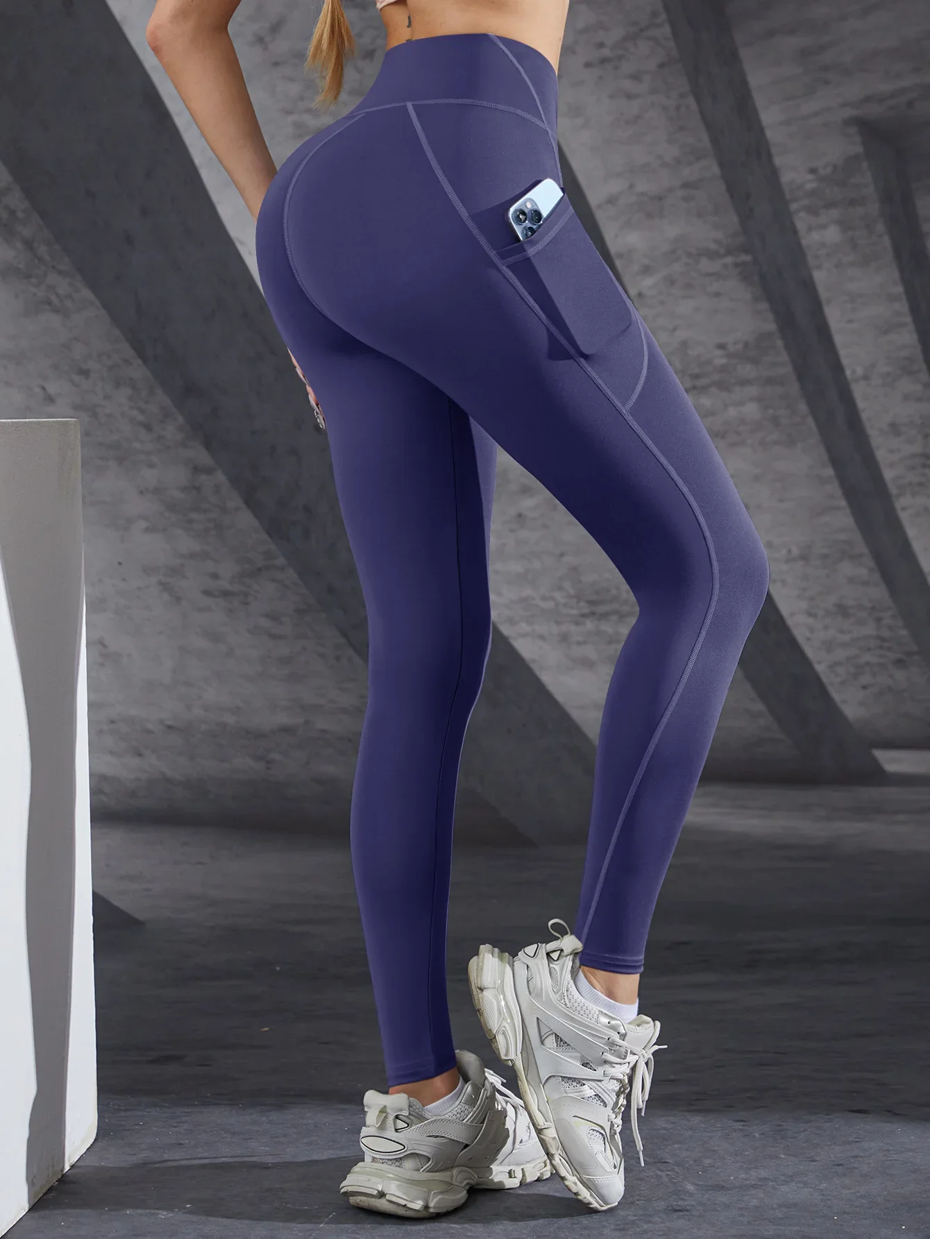 New High Waist Women's Leggings Stretch Yoga Pants Tights With Pockets Push Up Fitness Running Sportswear Solid Color Pants
