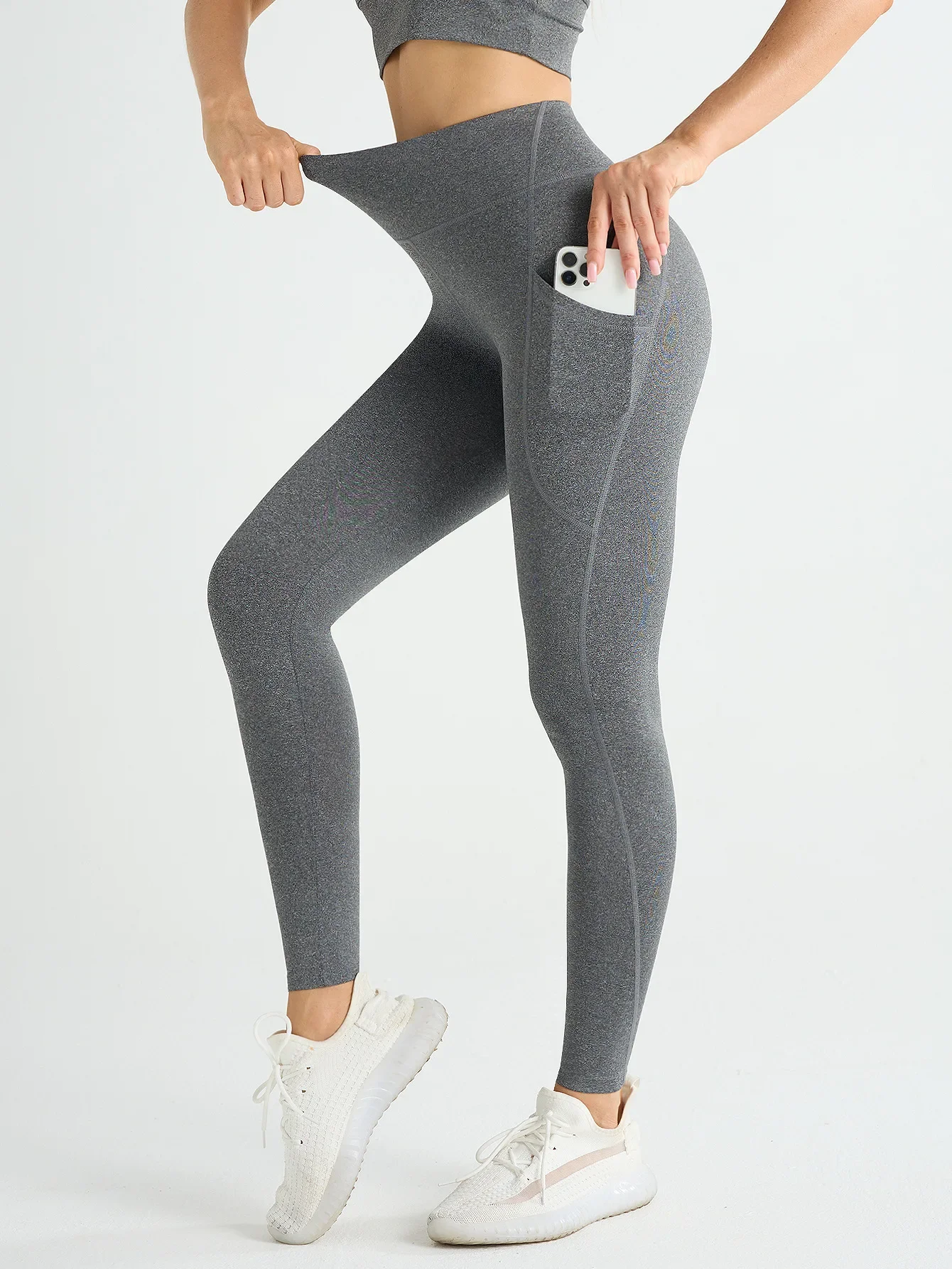 New High Waist Women's Leggings Stretch Yoga Pants Tights With Pockets Push Up Fitness Running Sportswear Solid Color Pants