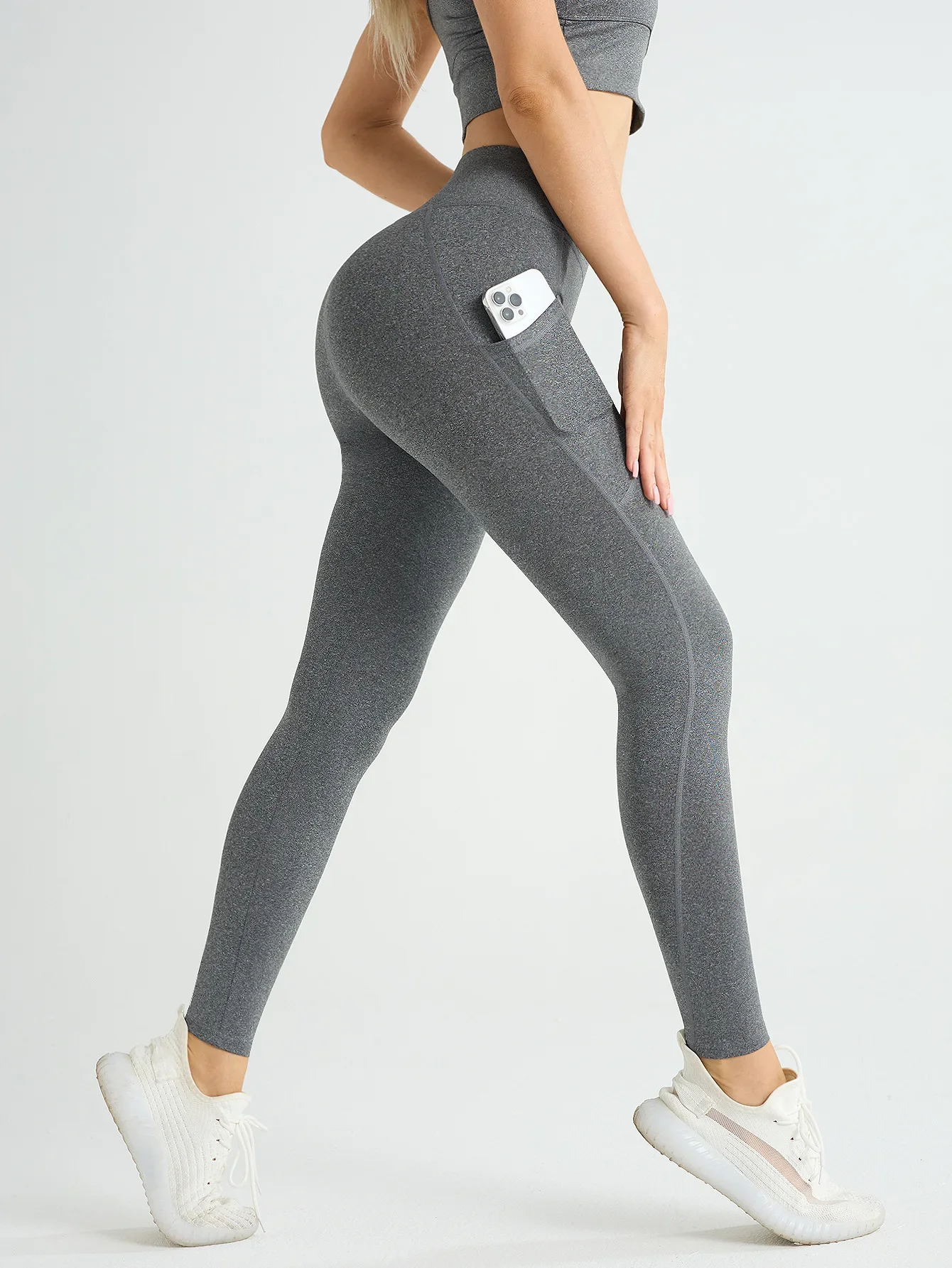 New High Waist Women's Leggings Stretch Yoga Pants Tights With Pockets Push Up Fitness Running Sportswear Solid Color Pants