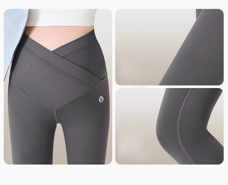 BIVIGAOS Spring Summer New Cross Waist Pregnant Women's Leggings High Elasticity Belly Support V-Waist Slim Fit Maternity Pants