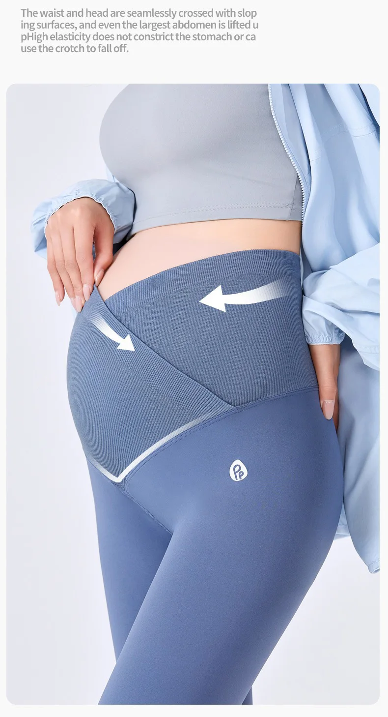 BIVIGAOS Spring Summer New Cross Waist Pregnant Women's Leggings High Elasticity Belly Support V-Waist Slim Fit Maternity Pants