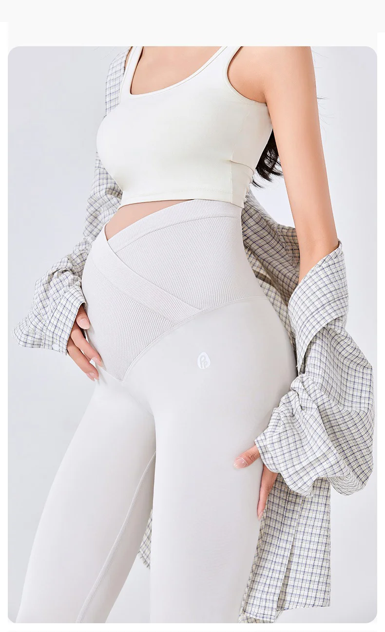 BIVIGAOS Spring Summer New Cross Waist Pregnant Women's Leggings High Elasticity Belly Support V-Waist Slim Fit Maternity Pants
