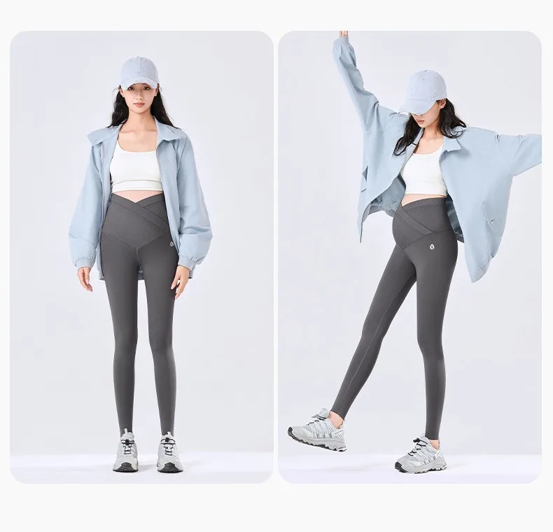 BIVIGAOS Spring Summer New Cross Waist Pregnant Women's Leggings High Elasticity Belly Support V-Waist Slim Fit Maternity Pants