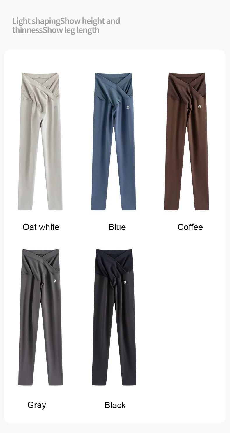 BIVIGAOS Spring Summer New Cross Waist Pregnant Women's Leggings High Elasticity Belly Support V-Waist Slim Fit Maternity Pants