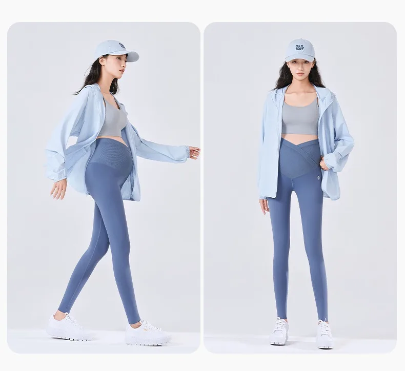 BIVIGAOS Spring Summer New Cross Waist Pregnant Women's Leggings High Elasticity Belly Support V-Waist Slim Fit Maternity Pants